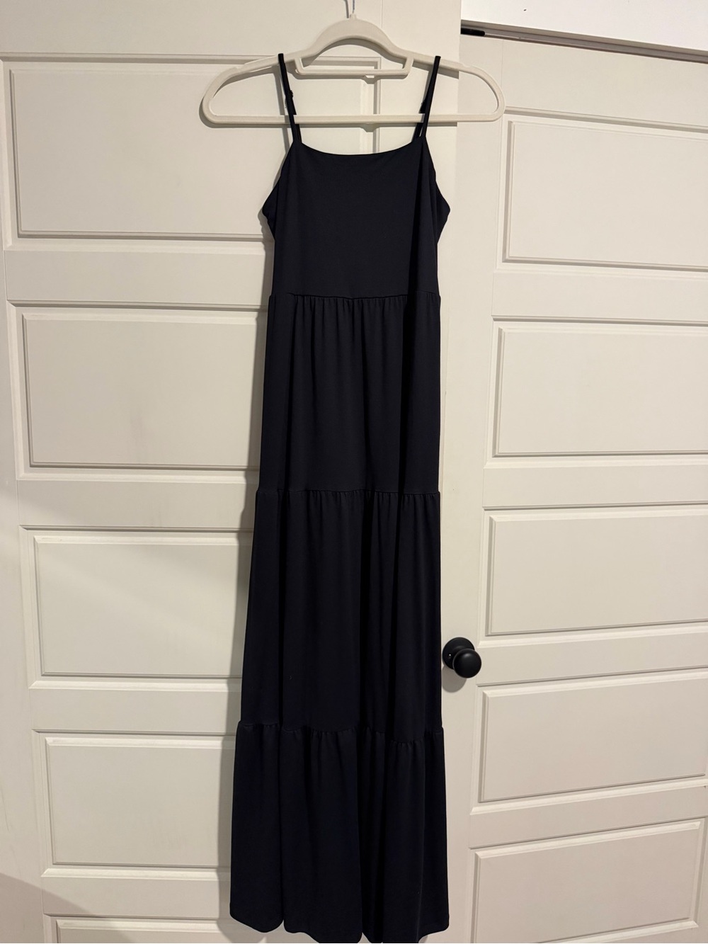 SO Black Tiered Maxi Slip Dress with Spaghetti Straps